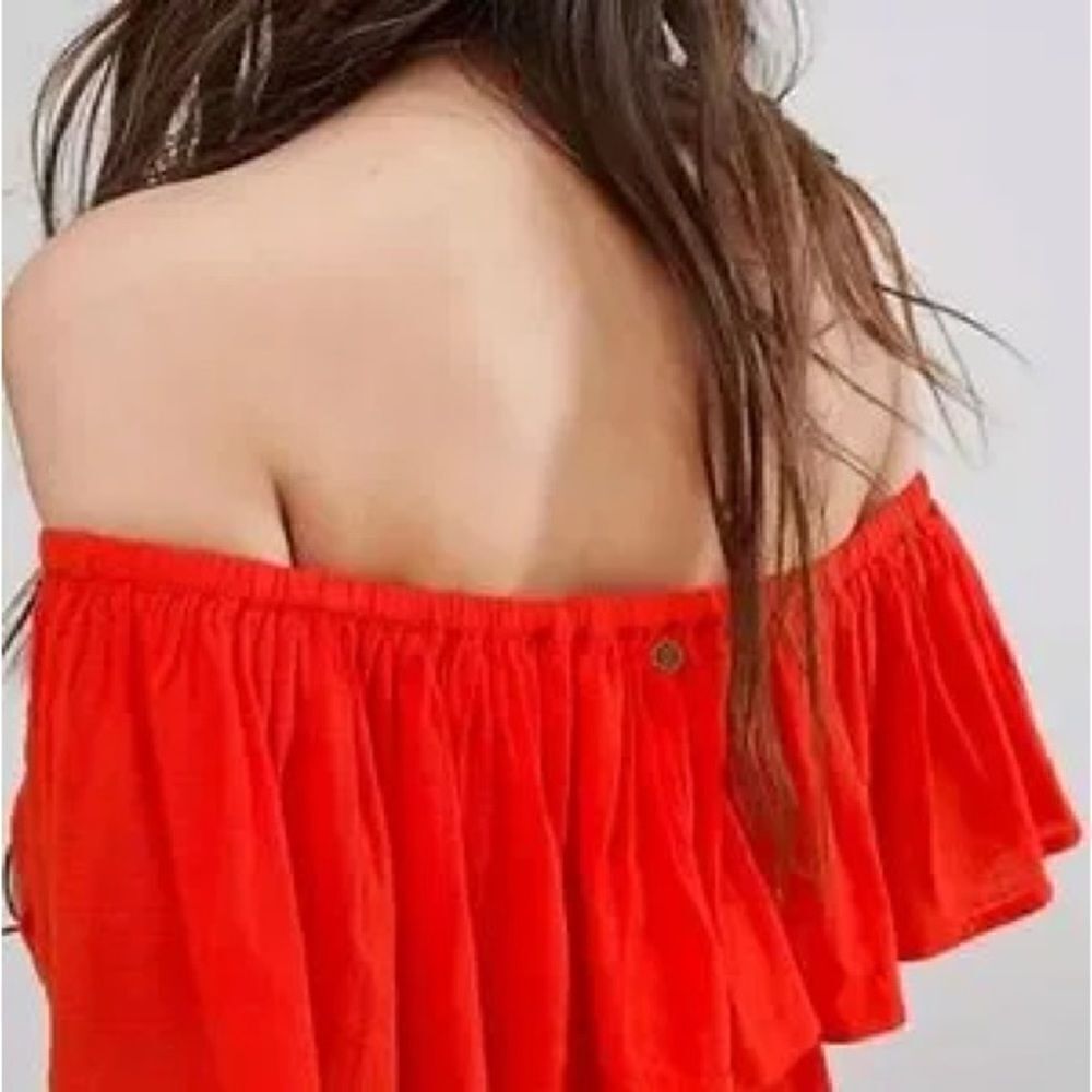 Billabong Orange Off Shoulder Top Blouse Shirt Tangerine Orange Size Medium - Picture 5 of 6